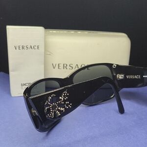 Versace Black Sunglasses with Elegant Embellishments